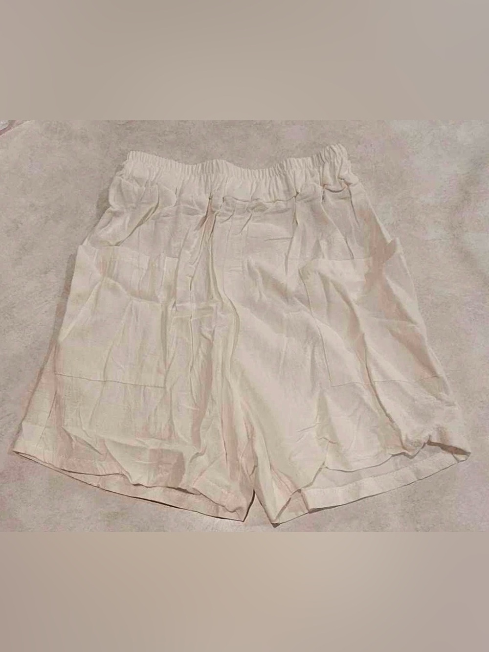Elastic Waist Linen-Like White Shorts Size S